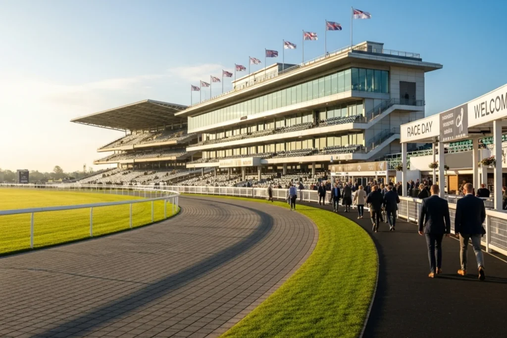 Lingfield Park racecourse grandstand on a busy race day